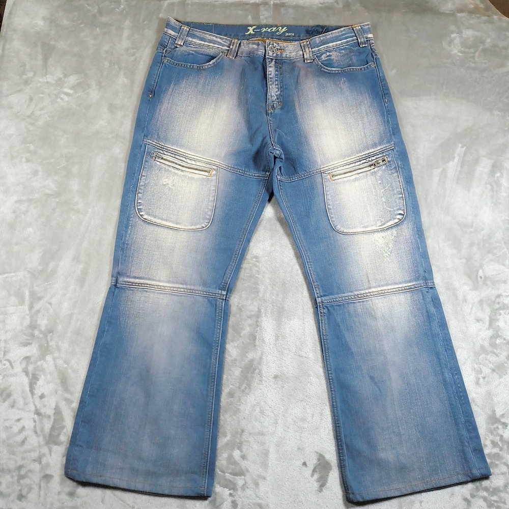 Vintage X Ray Cargo Jeans Mens 40 Light Wash Baggy Y2K Distressed Denim